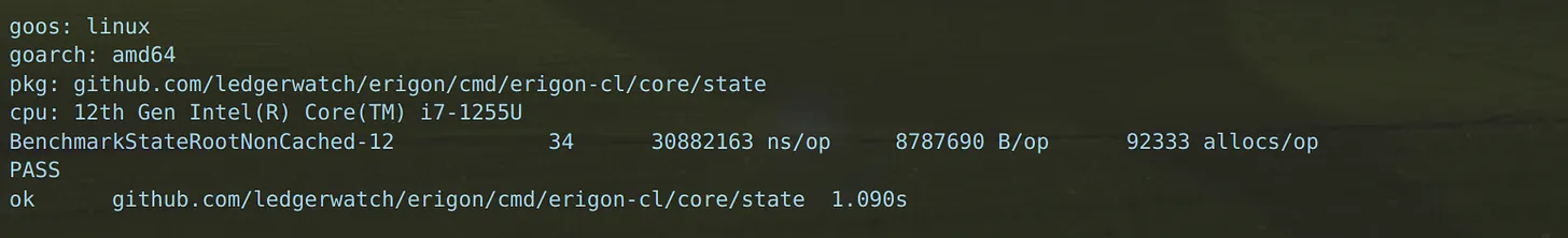 Performance benchmark showing non-cached performance (~500ms)